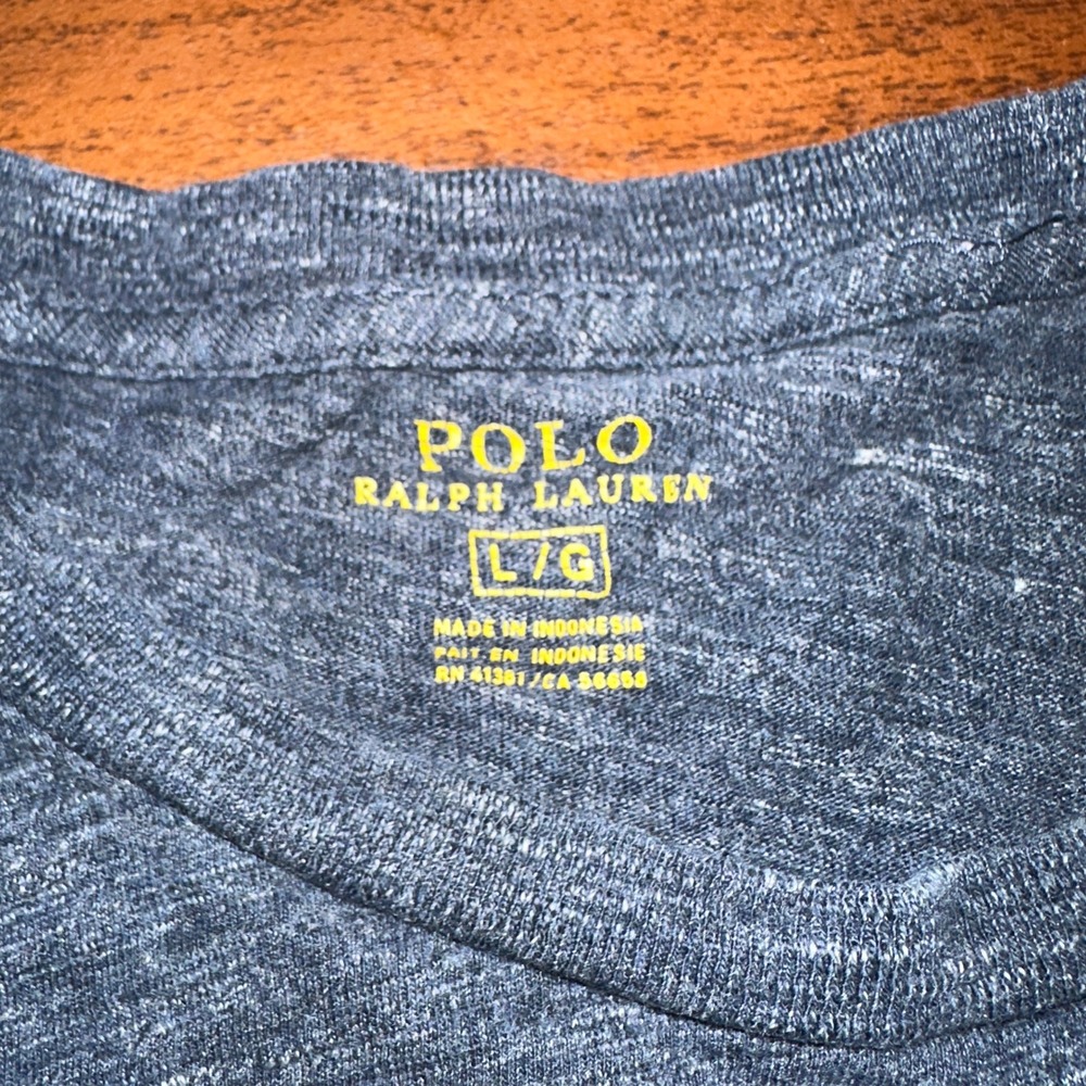 Polo Ralph Lauren Mens L Long Sleeve T-Shirt Grey Heather Cotton White Pony - Picture 5 of 9